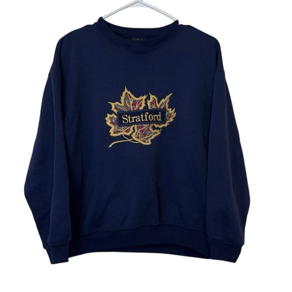 Vintage Stratford‎ Crewneck Sweatshirt Size XL Embroidered Navy Blue Gold Red